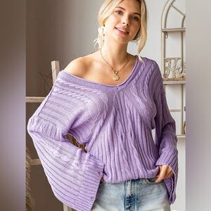 FIRST LOVE Women’s Boutique Brand Lilac Solid Cable Knit Sweater Top Size Large